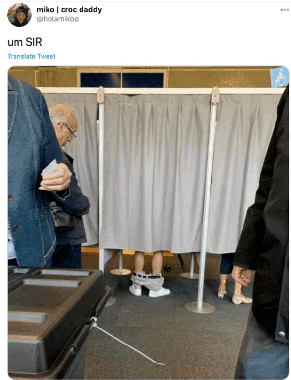 pants down in what looks like voting booth funny picture