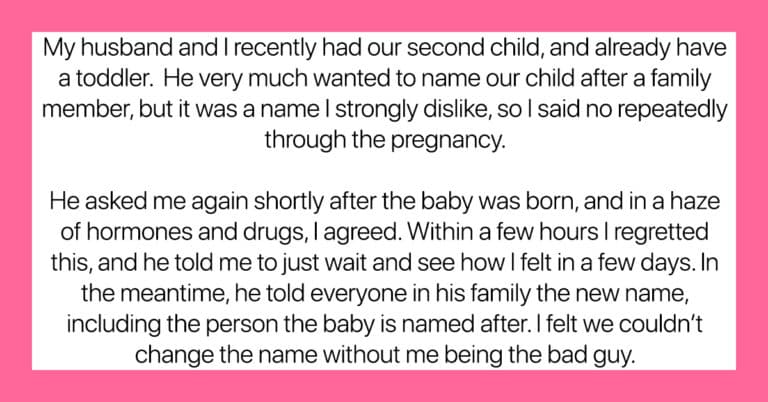 husband tricked mom into naming baby something she hates, husband tricked mom baby name