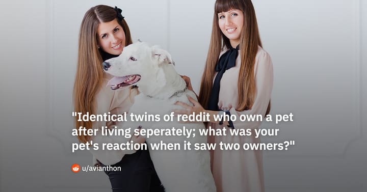 identical twins with pets