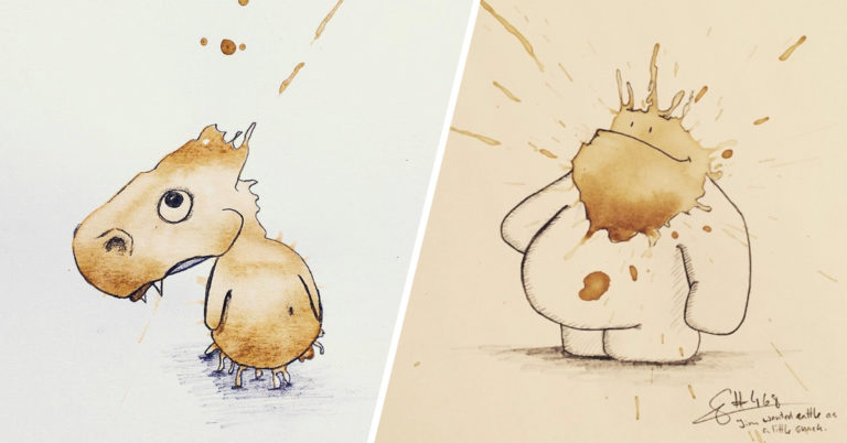 Instagram Artist Transforms Coffee Stains Into Cute Lil Monsters (30 Pics)