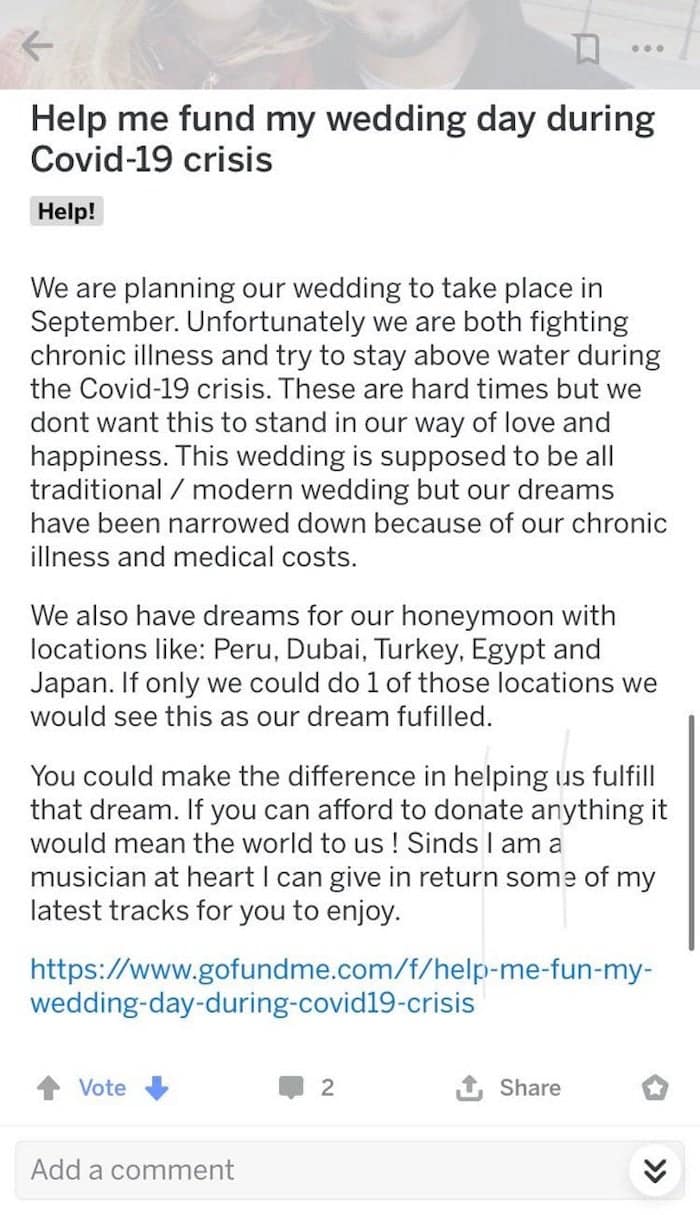 Couple Starts Gofundme For Dream Wedding Honeymoon During Covid