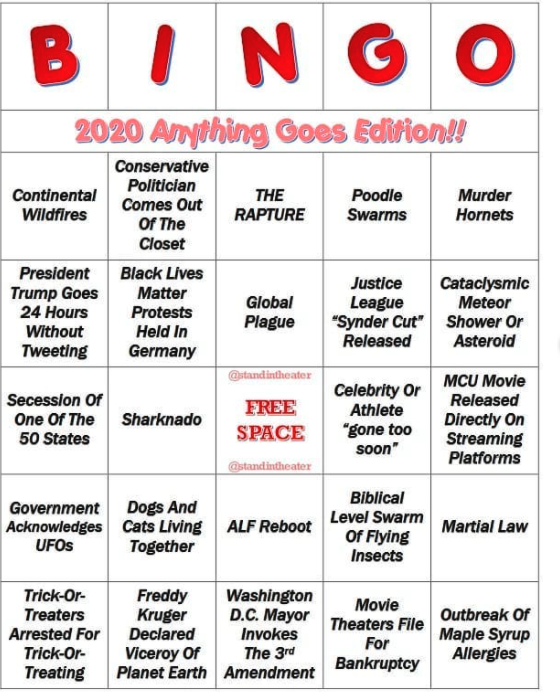 2020 bingo meme, 2020 bingo card meme, 2020 bingo, 2020 bingo card