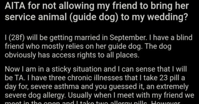 AITA for not allowing my friend to bring her service animal (guide dog) to my wedding?, aita not allowing friend to bring service animal to wedding, aita not allowing friends service animal at wedding, aita service animal wedding, aita friends service animal, aita friends service animal wedding, aita not allowing service animal at wedding, aita not allowing service dog at wedding, aita not allowing service dog, aita friends service dog, aita friends service dog wedding, aita service dog wedding, aita not allowing service dog to wedding, aita wedding story, aita wedding guests