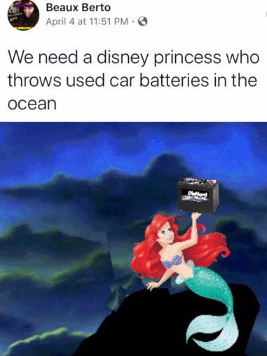 we need a disney princess who throws used car batteris