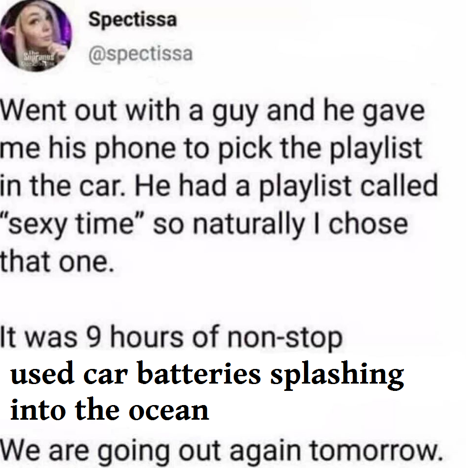 used car batteries splashing into the ocean playlist meme