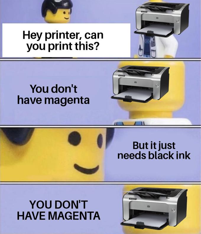 printer color meme, printer meme, lego doctor printer meme, lego doctor printer ink meme, printer ink meme