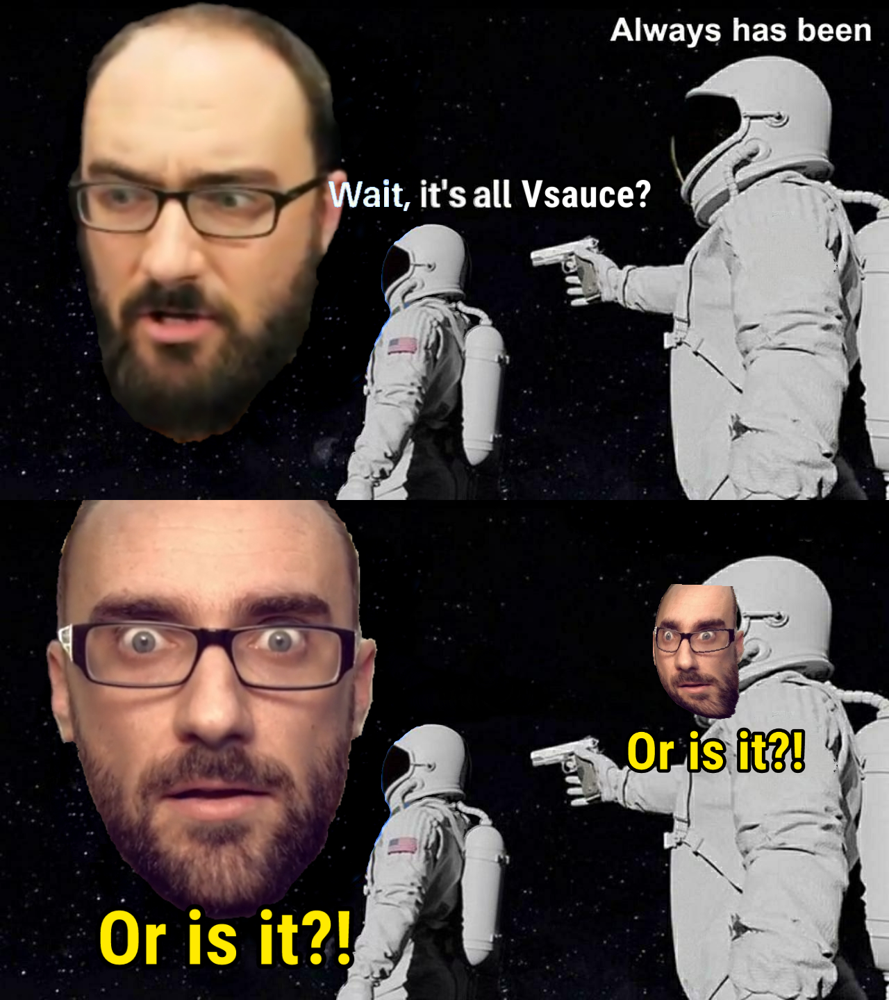 its all vsauce meme, its all vsauce astronaut meme, its all vsauce astronaut gun meme