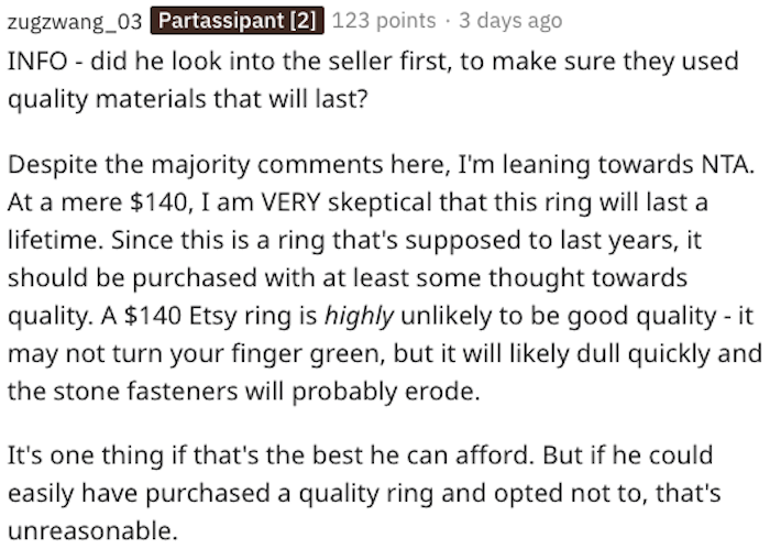AITA For being upset that my fiance spent only $140 of my engagement ring?, aita 140 dollar engagement ring, aita $140 engagement ring, rich fiance spent only 140 on engagement ring, rich fiance only spent 140 on engagement ring, rich fiance bought $140 engagement ring, aita being upset my rich fiance only spent 140 on my engagement ring, aita rich fiance, aita fiance only spent 140 on engagement ring, fiance only spent 140 on engagement ring, aita 140 engagement ring, aita $140 engagement ring, aita rich fiance buys cheap engagement ring, rich fiance buys cheap engagement ring, aita cheap engagement ring, aita engagement ring, aita engagement ring story, aita ring story, aita comment, aita comments