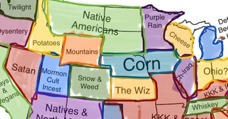 “Bikinis And Cars, Corn, Satan”—Map Of U.S. Cultural Stereotypes Goes Viral