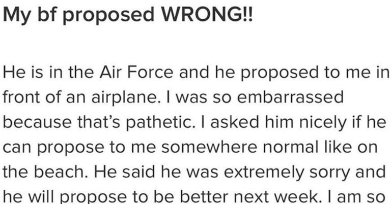 my bf proposed wrong, my bf proposed wrong choosing beggars, choosing beggars my boyfriend proposed wrong, my boyfriend proposed wrong choosing beggars, choosing beggars proposal, choosing beggars plane proposal, choosing beggars woman embarrassed by proposal, woman embarrassed by proposal, woman embarrassed by plane proposal, woman embarrassed by proposal in front of plane, choosing beggars proposal story, choosing beggars story
