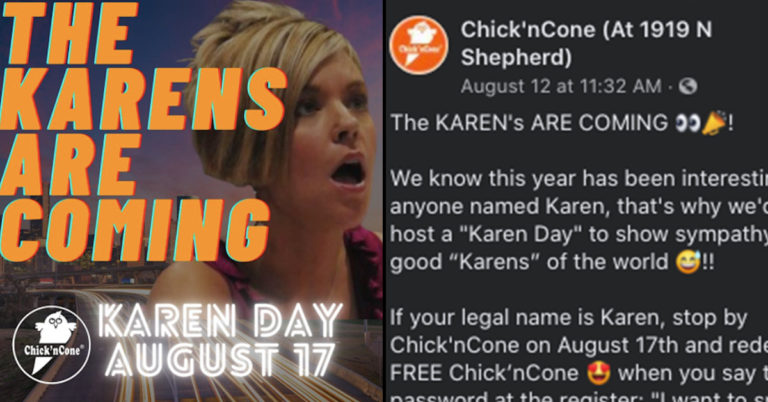Chick’nCone karen, Chick’nCone karen day, chickncone karen, chickncone karen day, karen day at chickncone, restaurant karen day, karen day at restaurant, restaurant has karen day, karen day for good karens, good karens day, karens get free Chick’nCone, karens get free food at restaurant, people named karen get free Chick’nCone