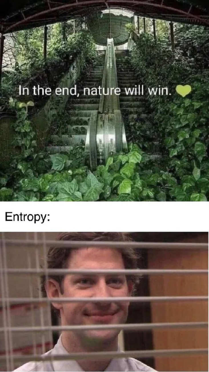entropy science meme, funny nature will win science meme, funny nature versus entropy science meme, nature and entropy science meme
