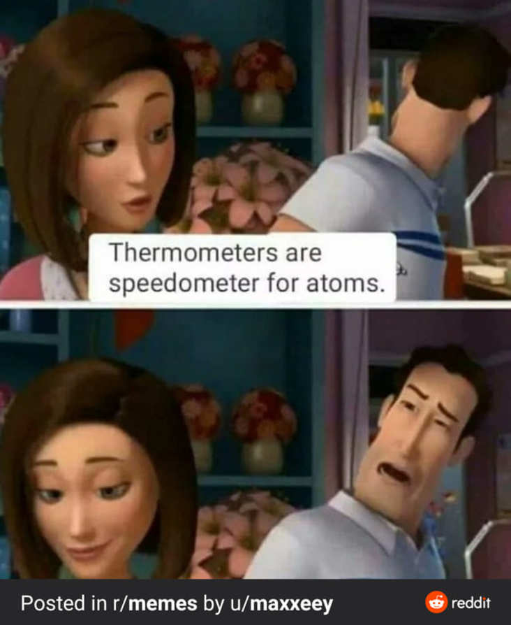 thermometer science meme, speedometer for atoms science meme, funny speedometer thermometer science meme