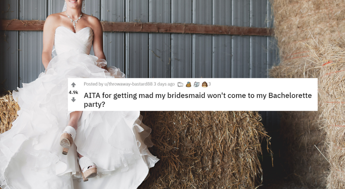 image of woman in wedding dress on pile of hay