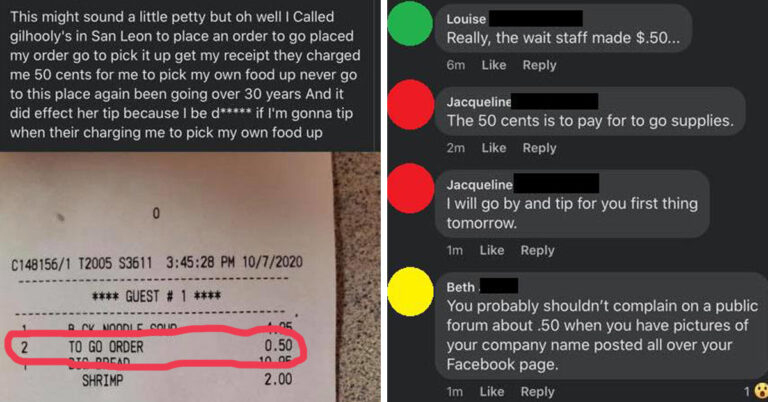 Petty Choosing Beggar Brags About Taking $0.50 To-Go Fee Out Of Server’s Tip, Gets Dragged By Town’s Facebook Group