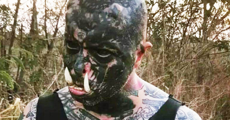 Tattoo Artist Gets Tusks Over His Teeth To Look Like An Orc