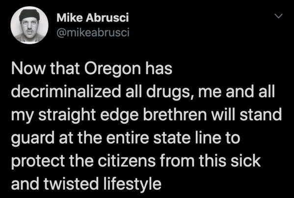 Funny tweet about legal drugs 
