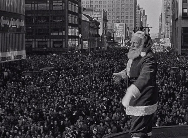 Christmas movie facts, fun holiday movie trivia, films, macys parade santa in black and white from miracle on 34th street