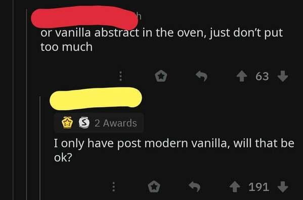 someone asking about vanilla abstract on twitter, bone apple tea, funny grammar spelling fail