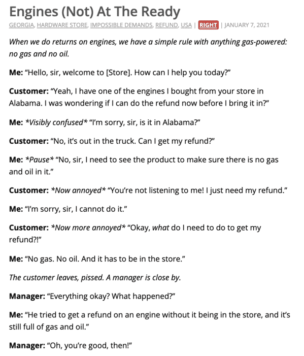 Not always right, stories from employees about rude customers, the customer is not always right, mean customers, retail