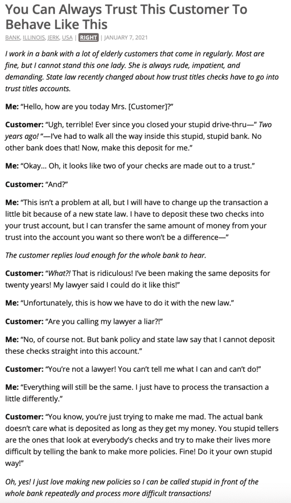 Not always right, stories from employees about rude customers, the customer is not always right, mean customers, retail