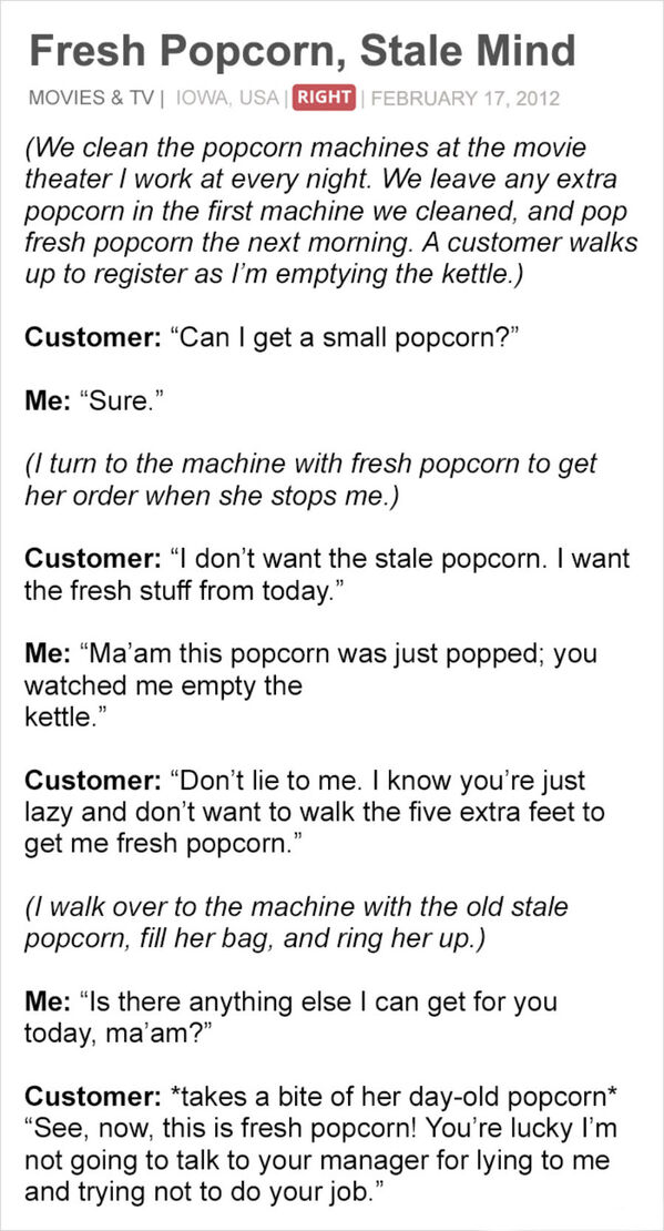 Not always right, stories from employees about rude customers, the customer is not always right, mean customers, retail