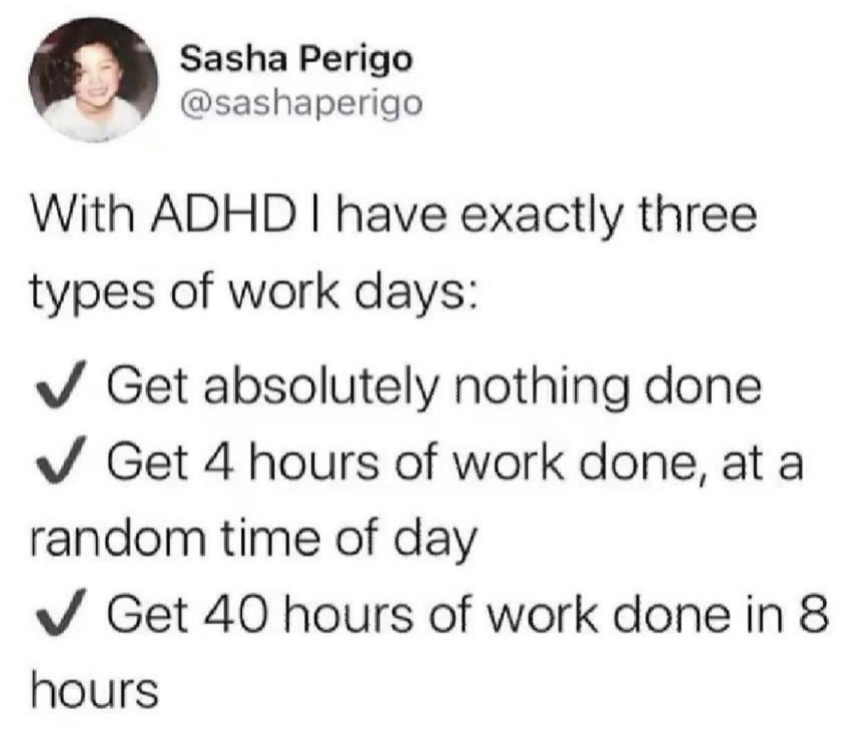 ADHD Meme - three types of work days