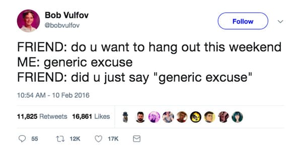 generic excuse introvert meme