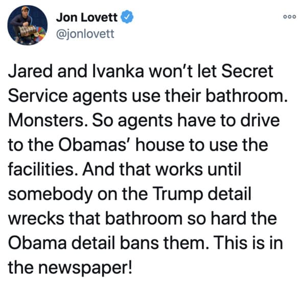 Ivanka Trump and Jared Kushner refuse to let secret service use their bathrooms, twitter reactions to news, Trump mansion toilets, funny tweets