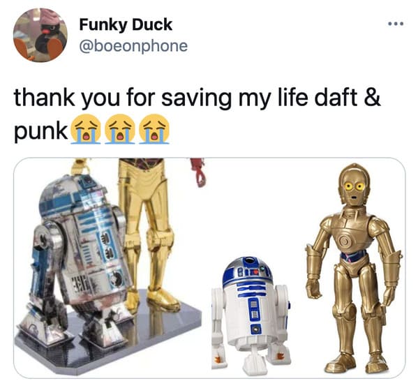 Daft Punk splitting up reactions, funny tweets about Daft Punk, electronic music, EDM, RIP Daft Punk, tributes, band, music, funny jokes about robots