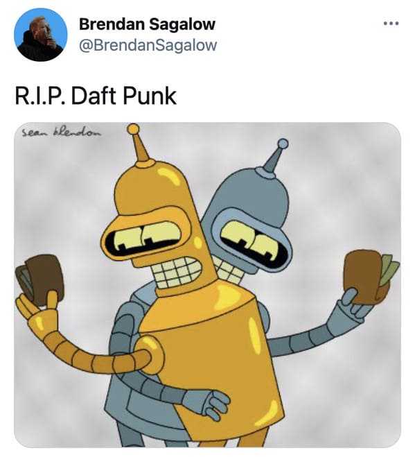 Daft Punk splitting up reactions, funny tweets about Daft Punk, electronic music, EDM, RIP Daft Punk, tributes, band, music, funny jokes about robots