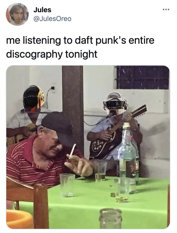 Daft Punk splitting up reactions, funny tweets about Daft Punk, electronic music, EDM, RIP Daft Punk, tributes, band, music, funny jokes about robots