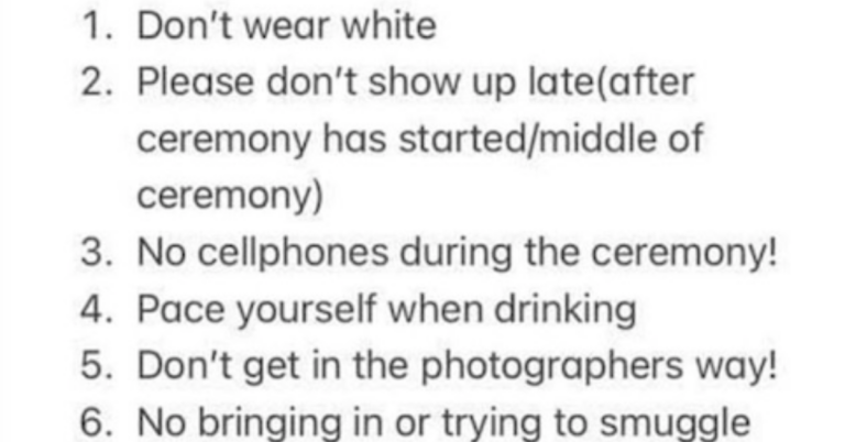 Bride’s List Of 11 “Wedding Rules” Sparks Debate About Whether They’re Rude Or Just Common Sense
