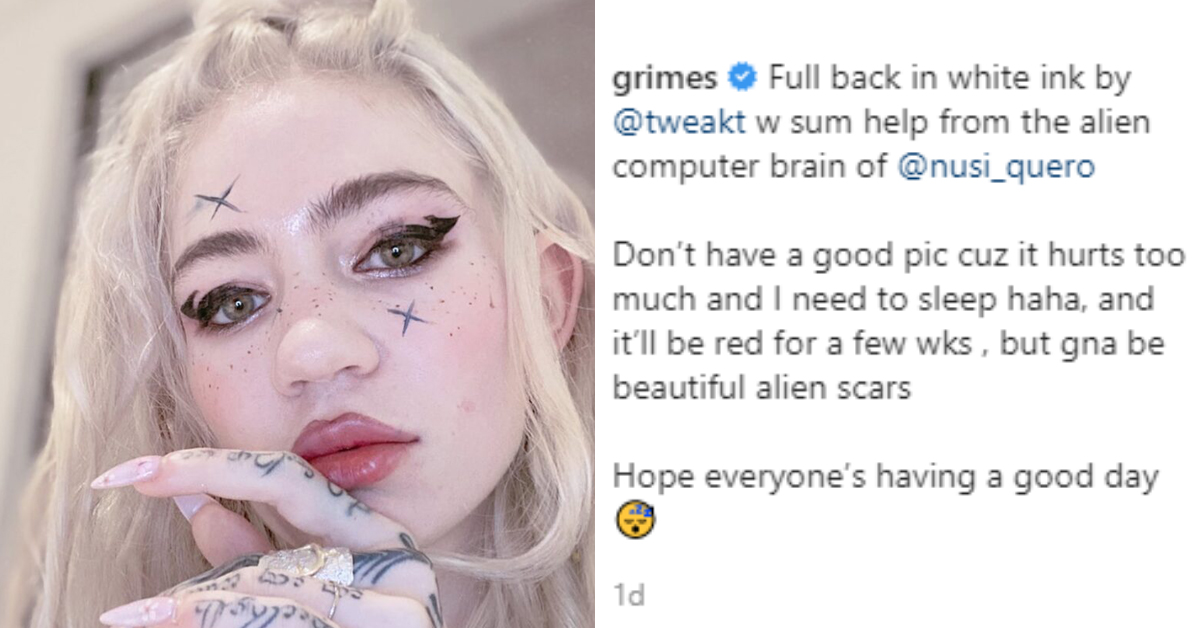 Grimes Shows Off PostHuman Chest Tattoo