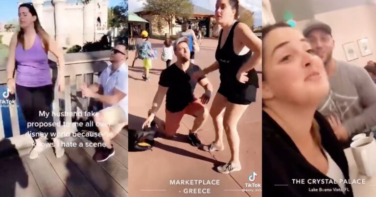 Husband Trolls Wife With Fake Proposals All Over Disney World Because She “Hates Scenes”