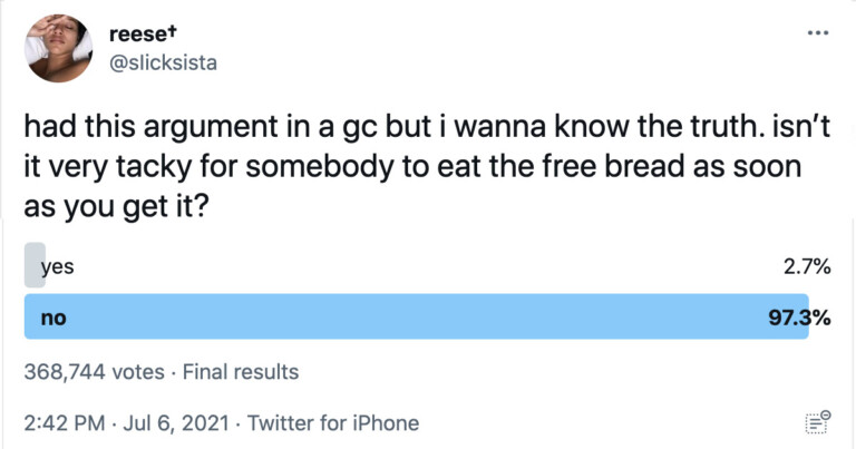 Woman Says It’s “Tacky” To Eat The Free Bread At Restaurants And Ignites A Debate