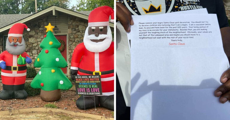 Man Receives Letter From Racist Neighbor About His Black Santa Decorations
