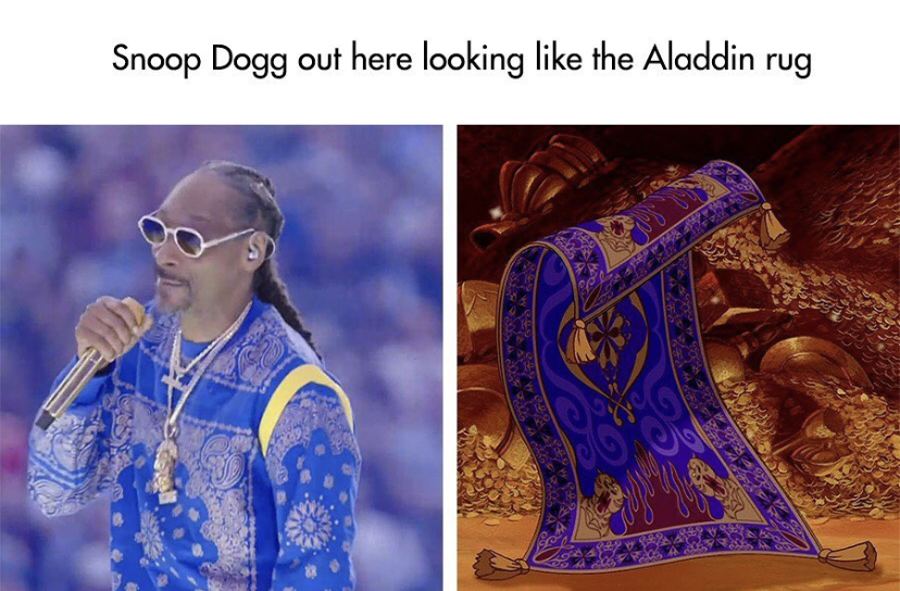 super bowl memes - snoop dogg aladdin carpet