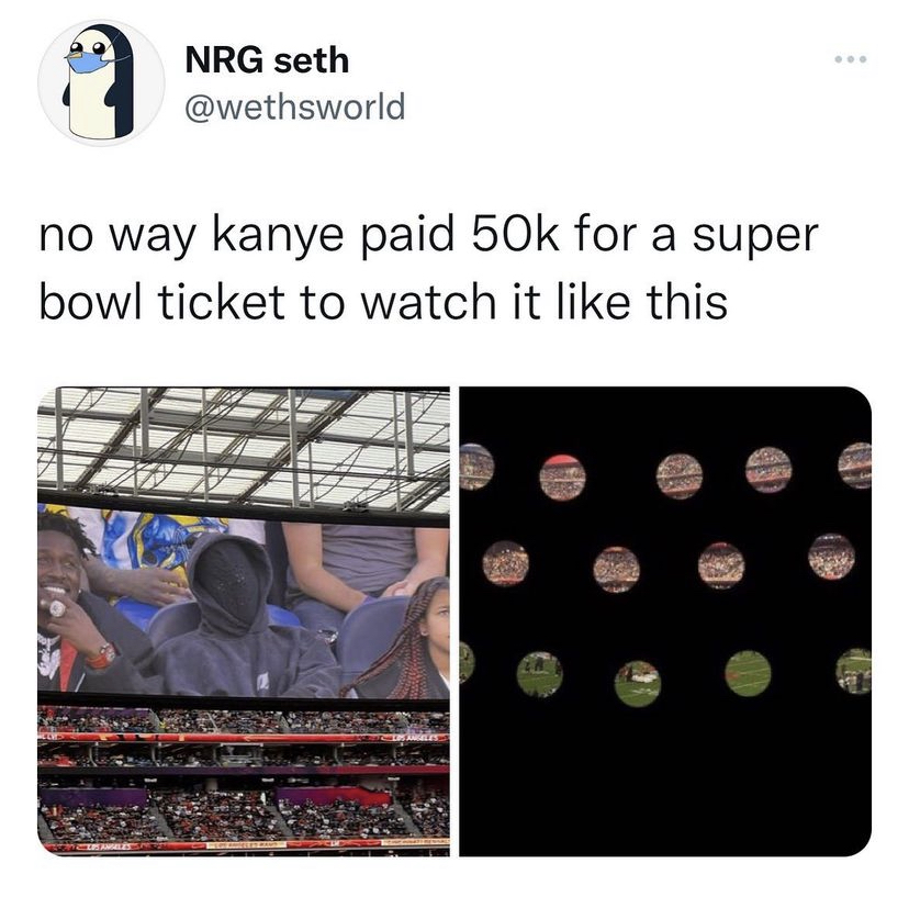 super bowl 2022 meme - kanye mask