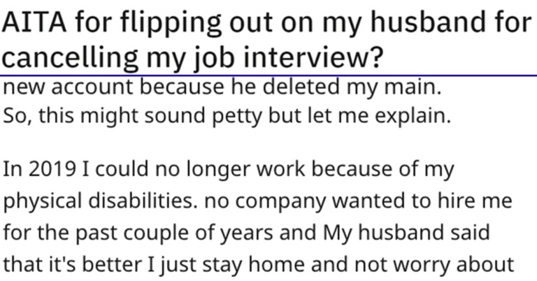 Husband Sabotages Wife By Canceling Job Interview Behind Her Back, She Asks ‘AITA’
