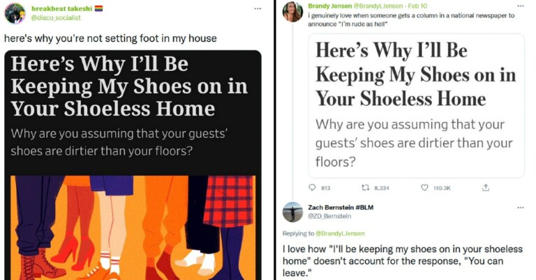 Writer’s Piece On Refusing To Take Shoes Off In Other People’s Homes Ripped For Being ‘Rude As Hell’ (25 Tweets)