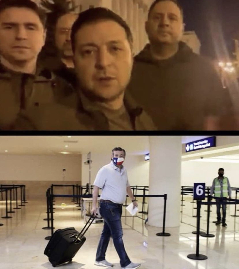 Volodymyr Zelenskyy vs Ted Cruz cancun meme