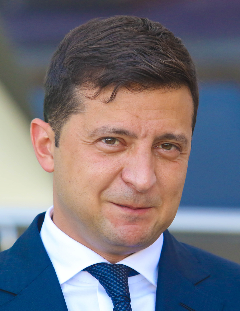 President of Ukraine Volodymyr Zelensky speaks to people during his official visit