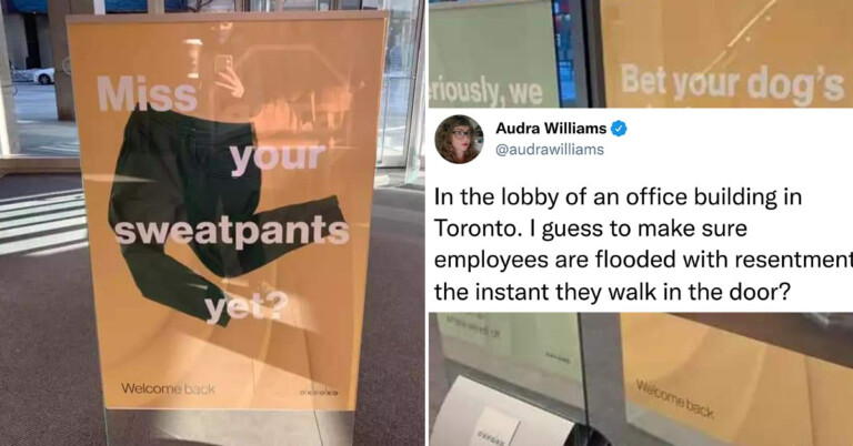 Company’s Tasteless Signs “Welcoming”  Employees Back To The Office Are Getting Roasted On Twitter