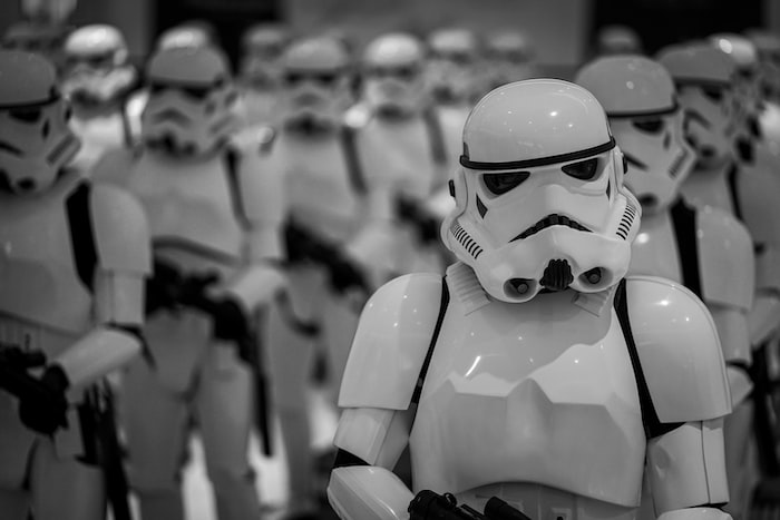 selective focus photography of Star Wars Stormtroopers