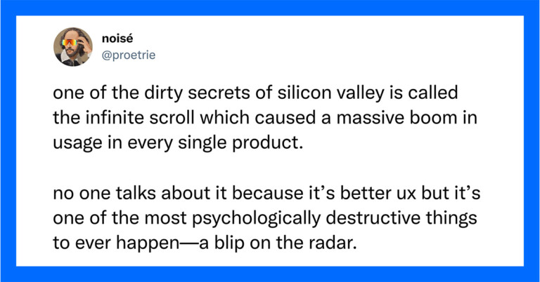 Twitter Thread Discusses “Infinite Scroll” And The Negative Effects Of It (18 Tweets)