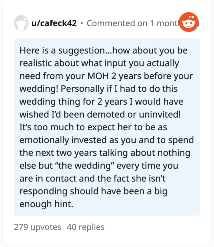 Bride Asks If It’s ‘Unreasonable’ To Ditch Maid Of Honor For Not