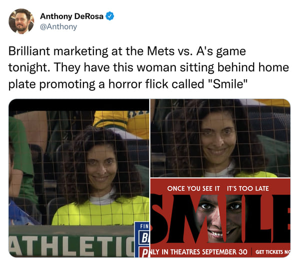 Creepy Fans at Baseball Games Apparent Promotion for Movie 'Smile' - Sports  Illustrated