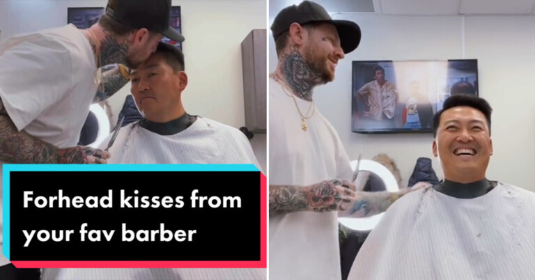 Barber Ends All Of His Haircuts By Giving Clients A Gentle Kiss On The Forehead