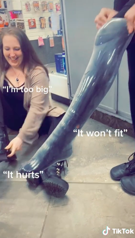 Woman Mocks When Men Say I'm Too Big To Fit A Condom By Shoving Her Whole  Leg Into One